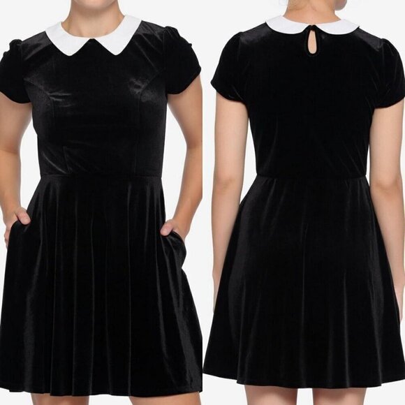 Hot Topic Black & White Collar Velvet Mini Dress Women's Size XXL Fit & Flare - Picture 3 of 11